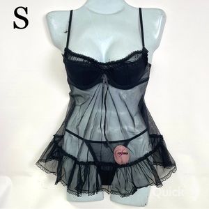 S - NWT 2 pc Black Sheer Babydoll Set